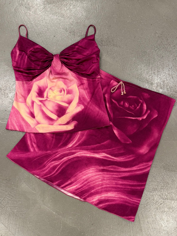 2000s Roberto Cavalli rose set top & skirt