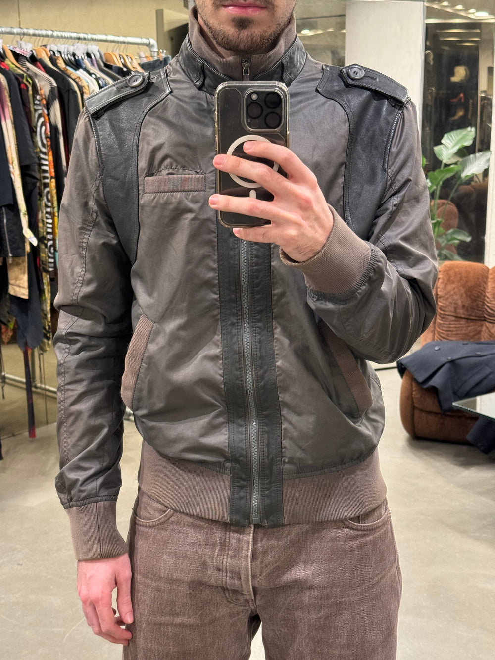 2000s Dolce & Gabbana hybrid nylon/leather light bomber jacket