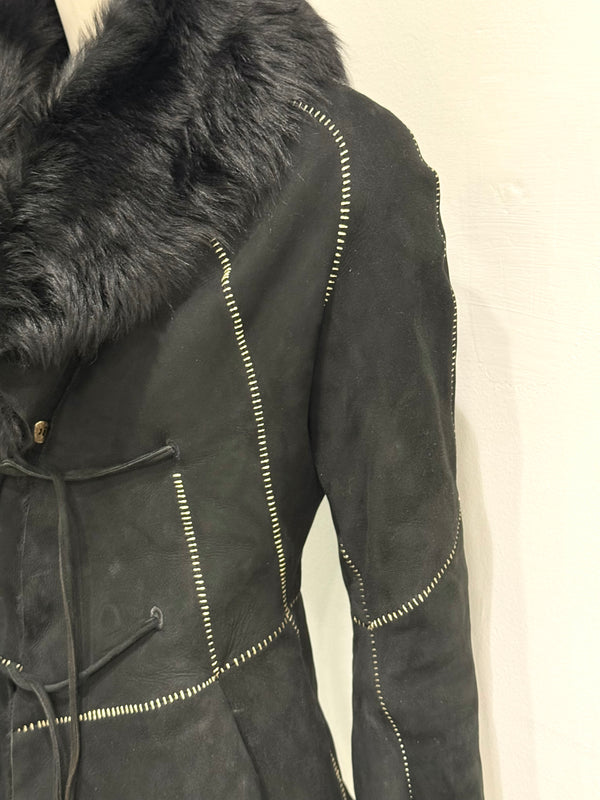 2002 Roberto Cavalli fitted shearling jacket with real fur collar