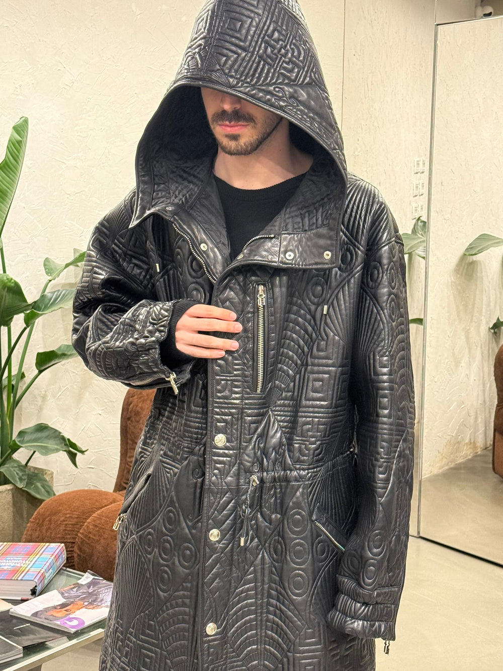 A/W1990 Gianni Versace embossed leather runway coat