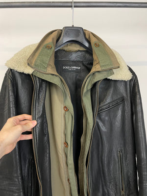 AW2005 Dolce & Gabbana hybrid military shearling jacket