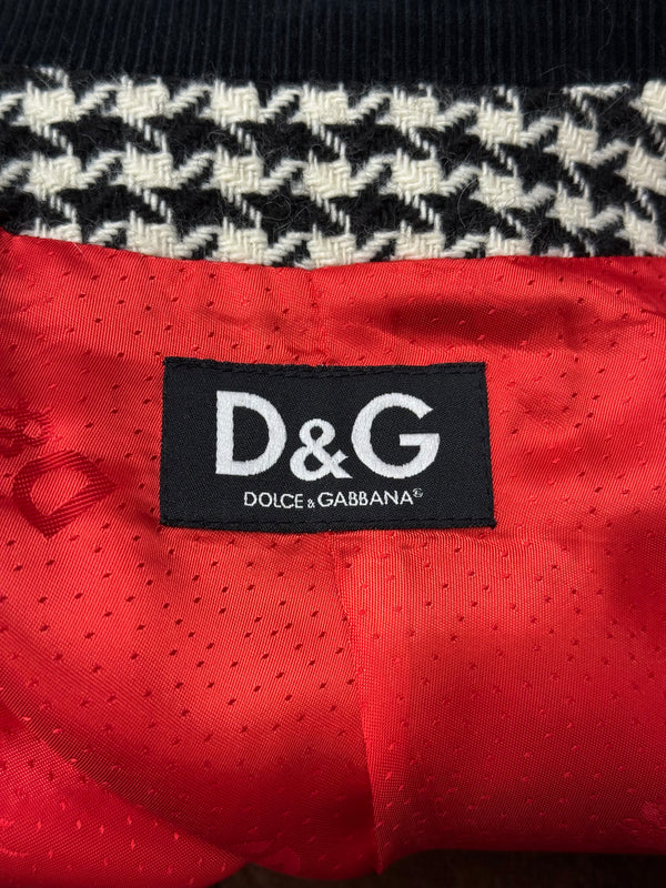 2000s Dolce & Gabbana vinyl trimmed cropped houndstooth jacket