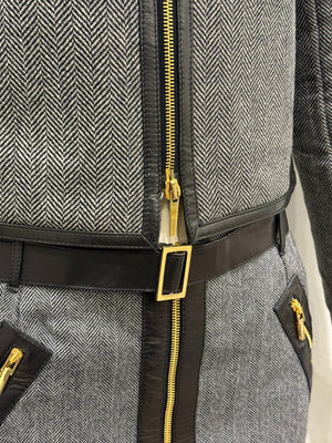 A/W2000 Gucci by Tom Ford runway set leather trip jacket & skirt