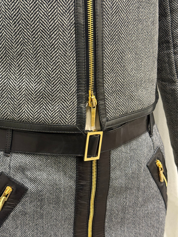 A/W2000 Gucci by Tom Ford runway set leather trip jacket & skirt