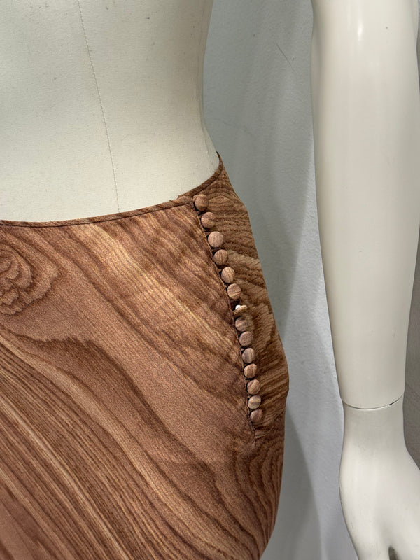 2000s John Galliano woodgrain print silk skirt