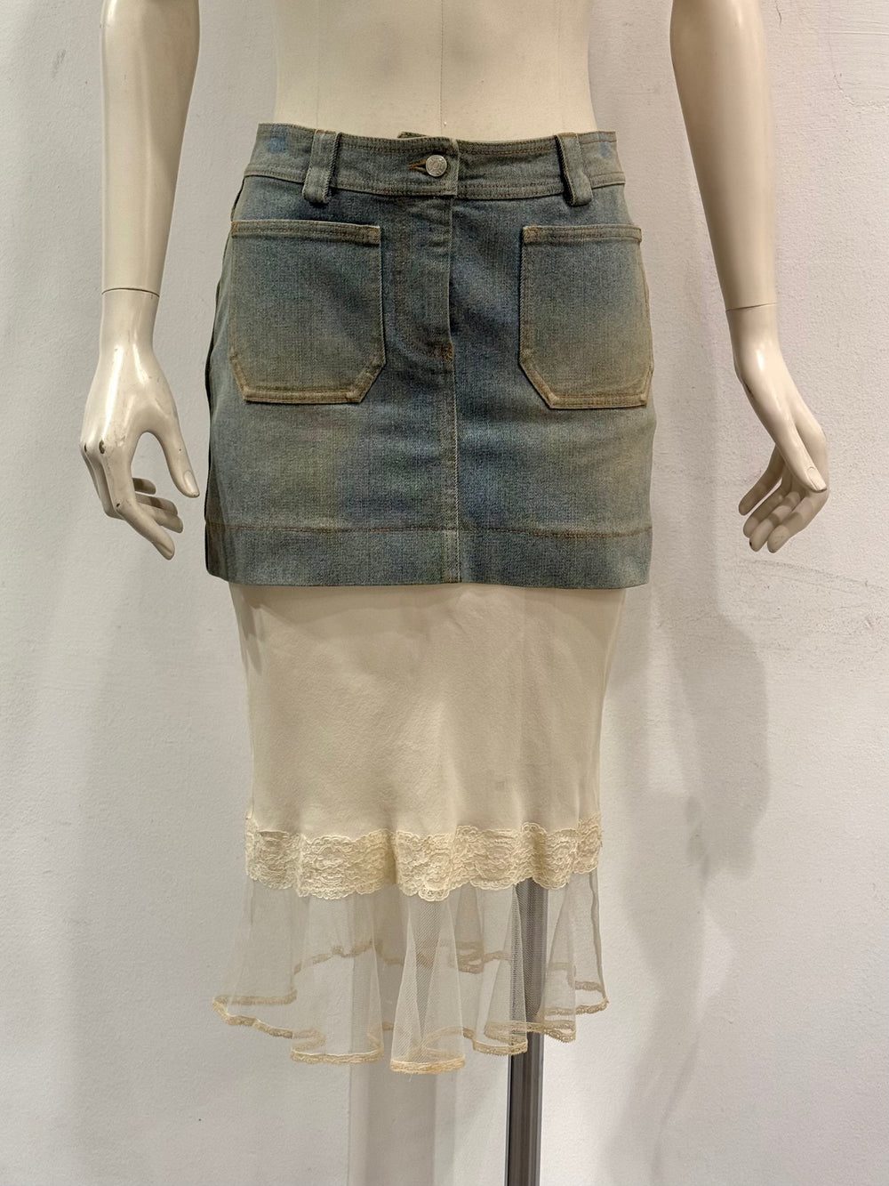 A/W2005 Christian Dior by John Galliano denim and silk hybrid skirt