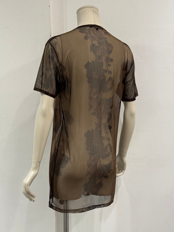 2003 Gucci by Tom Ford floral printed sheer mesh t-Shirt