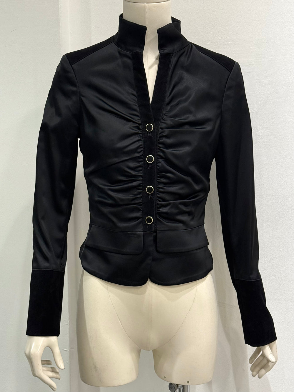 2000s Roberto Cavalli structured ruched velvet-trim jacket