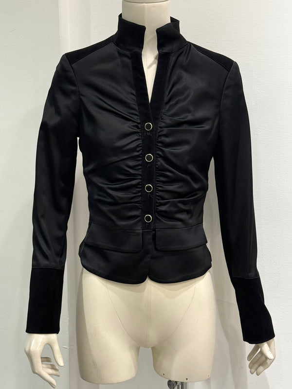 2000s Roberto Cavalli structured ruched velvet-trim jacket