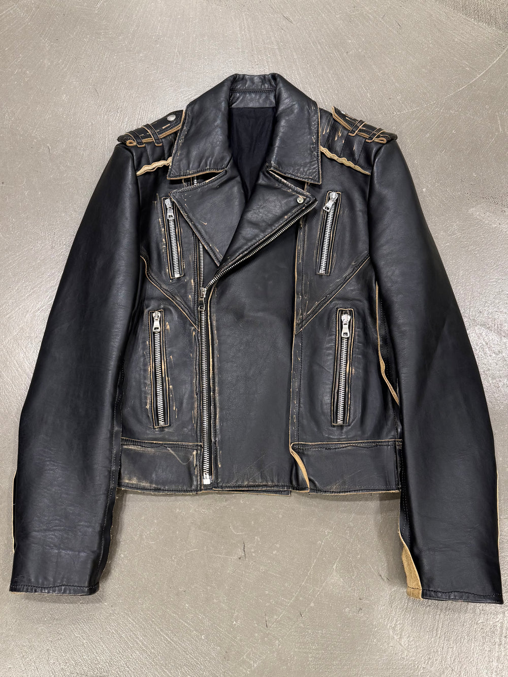 2022 Balmain distressed leather biker jacket