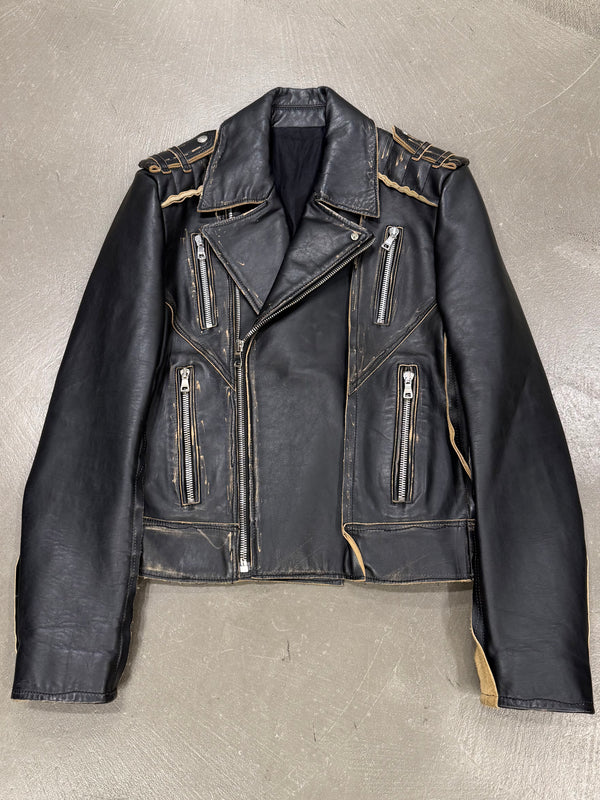 2022 Balmain distressed leather biker jacket