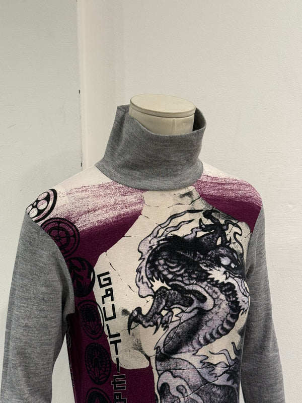 2000s Jean Paul Gaultier dragon print turtleneck top