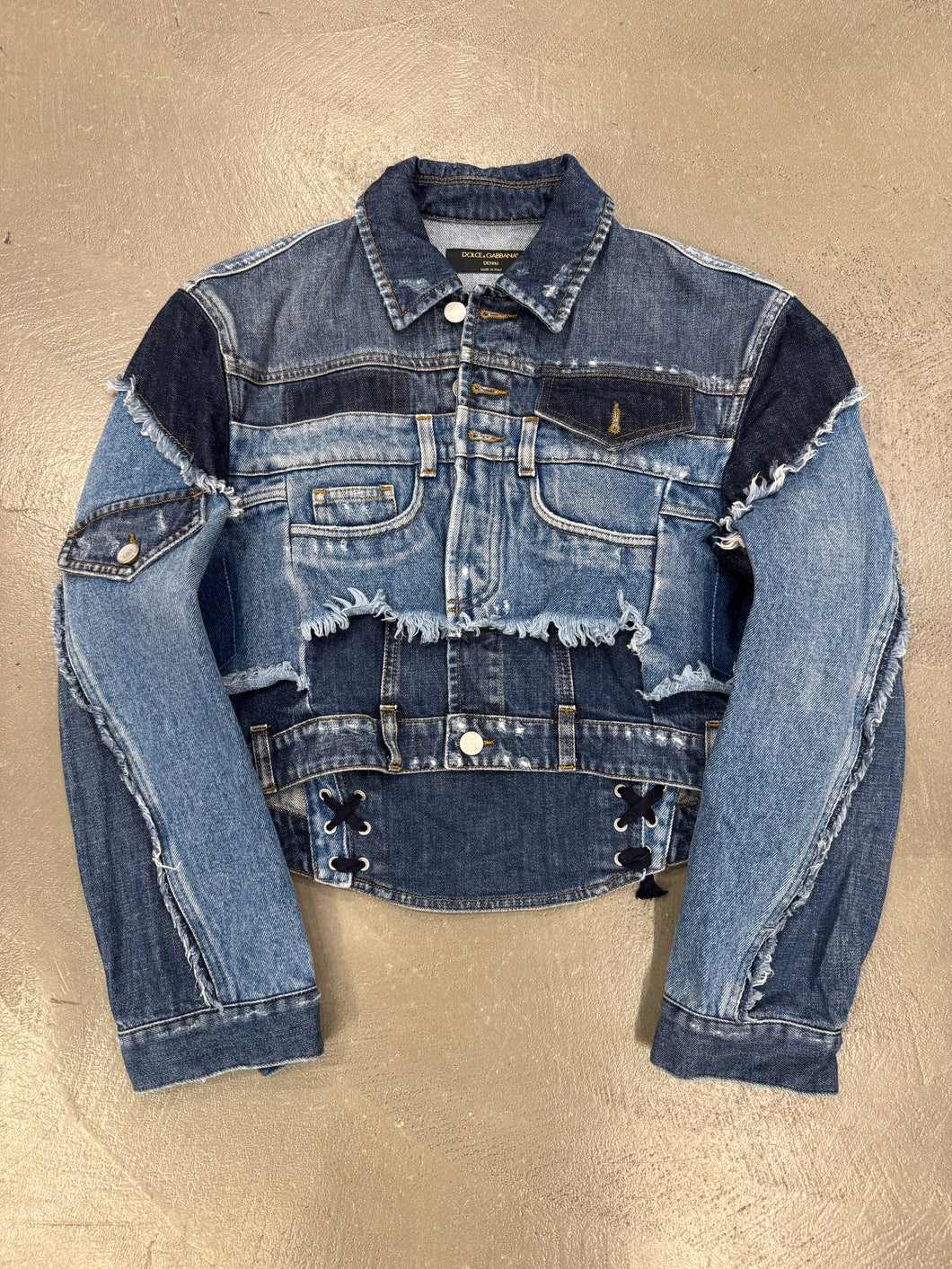 2010s Dolce & Gabbana patchwork reconstructed denim jacket