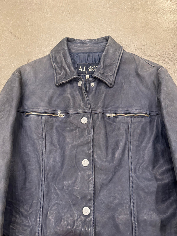 2000s Armani cropped wrinkled distressed leather jacket
