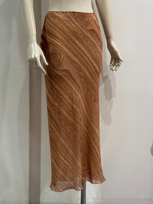 2000s John Galliano woodgrain print silk skirt