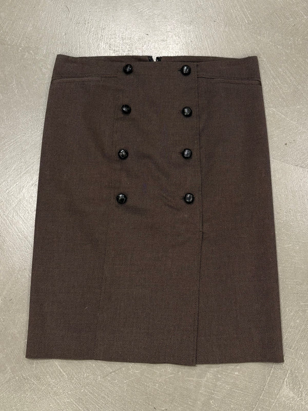 2004 YVES Saint Laurent brown leather double-row button skirt
