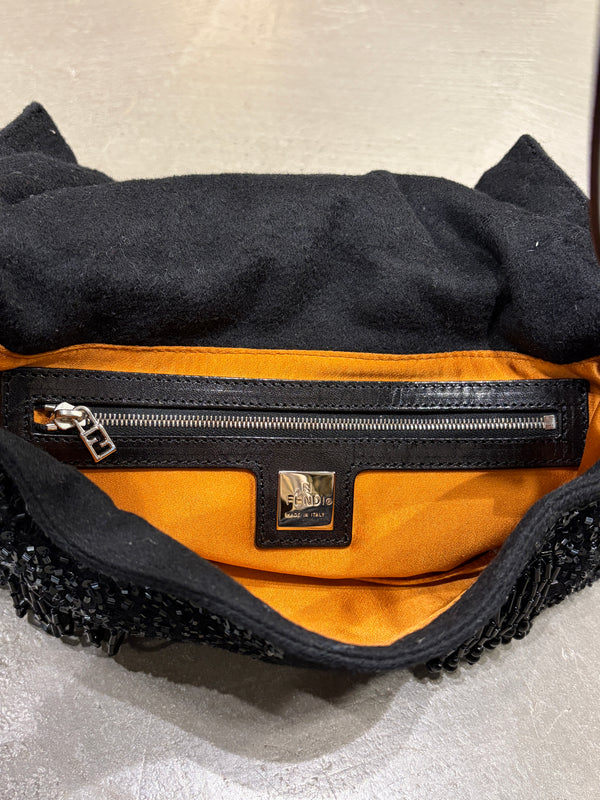 A/W2000 Fendi wool embossed hand-beaded baguette bag