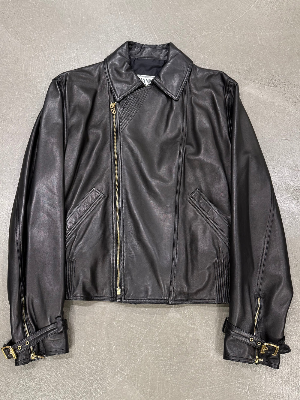 1990s Gianni Versace asymmetric leather biker jacket