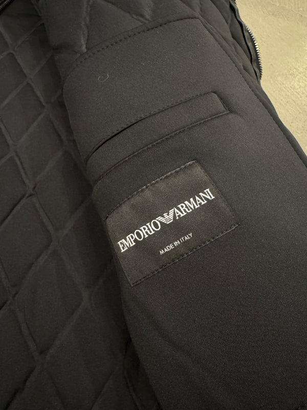 2014 Emporio Armani asymmetrical lozenged biker leather jacket