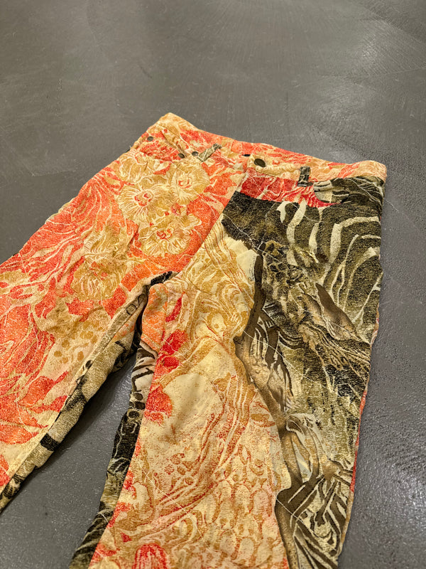 F/W 2001 Roberto Cavalli double silk layer burned distressed pants