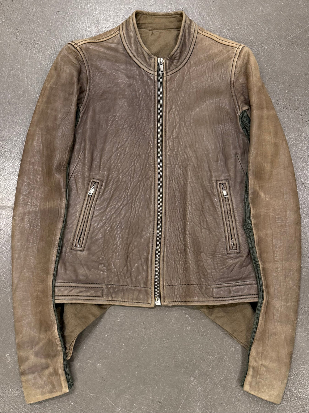 2000s Rick Owens tail distressed leather jacket
