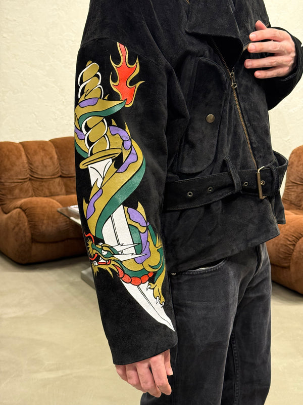 A/W1992 Dolce & Gabbana dragon tattoo runway leather jacket