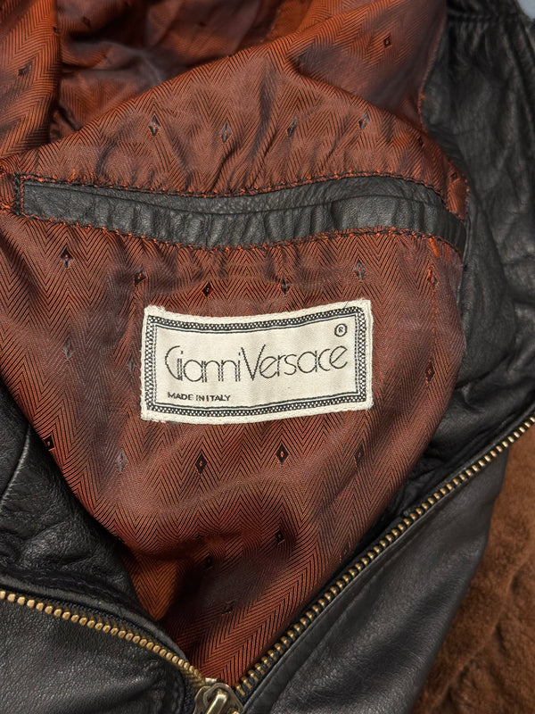 1990s Gianni Versace "Playboy" studded leather bomber jacket
