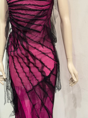 S/S2001 Roberto Cavalli runway distressed silk halter evening dress