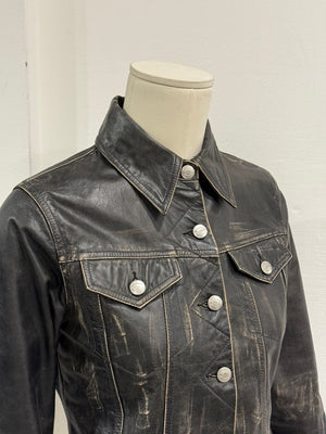 2000S Roberto Cavalli faded distressed leather jacket