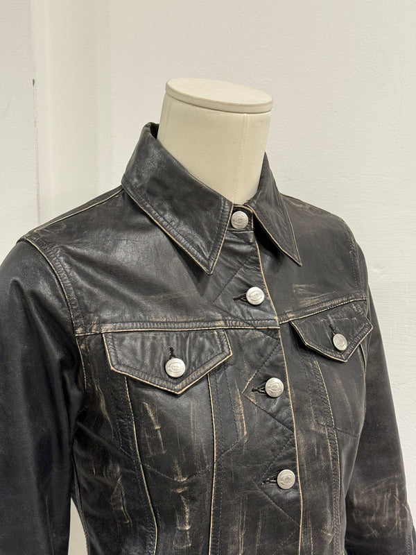 2000S Roberto Cavalli faded distressed leather jacket