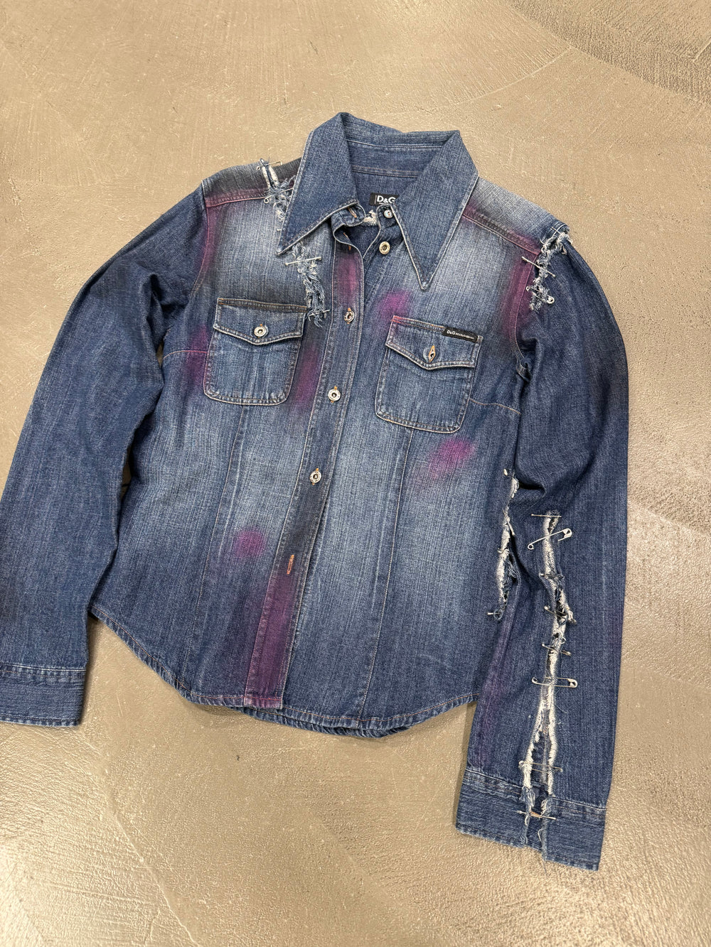 2000s Dolce & Gabbana safety pin painted denim shirt