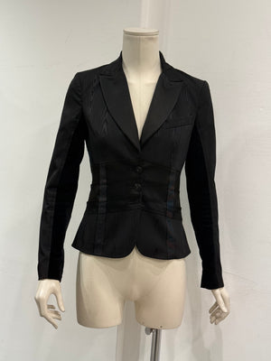 2000s Roberto Cavalli structured wood print blazer with corset detailing