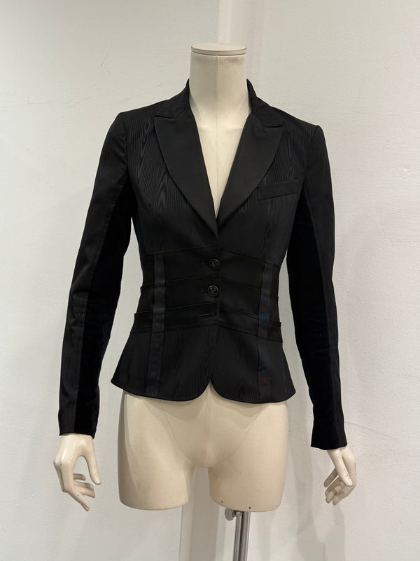 2000s Roberto Cavalli structured wood print blazer with corset detailing