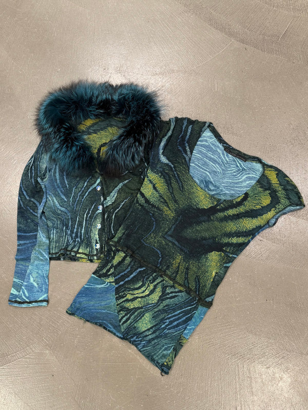 2000s Cavalli fox fur animalier print set