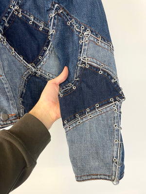 SS2003 Jean Paul Gaultier pierced patchwork reconstructed denim jacket