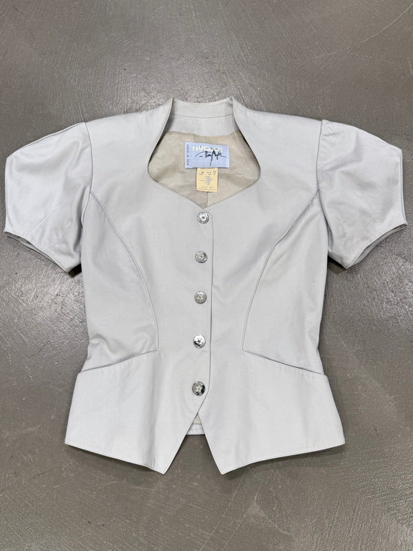 1990s Mugler puff-sleeve jacket and skirt suit