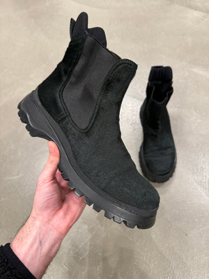 AW1999 Prada black pony hair leather boots
