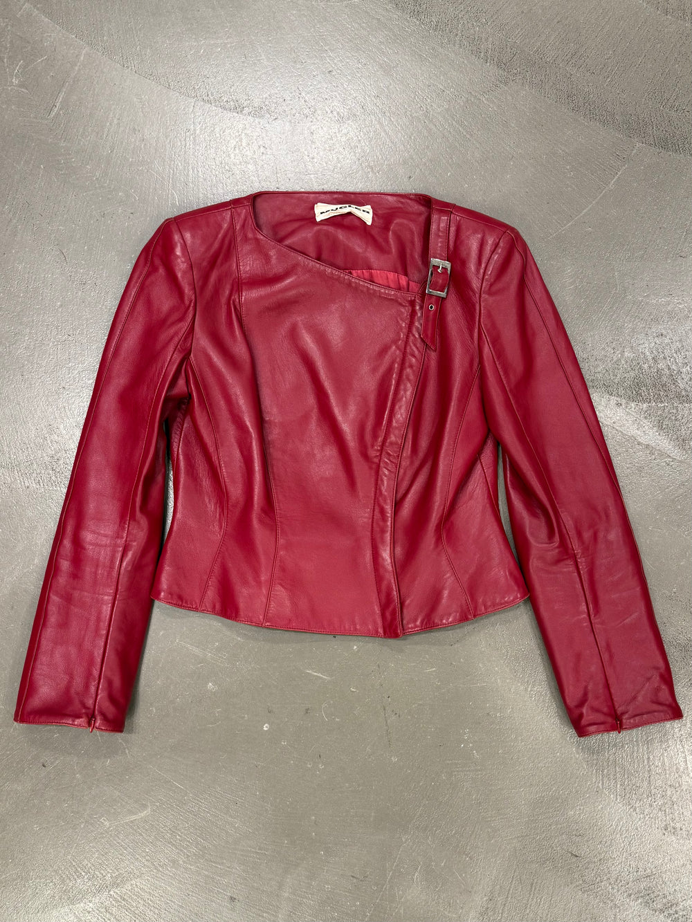 2000s Mugler red leather strap jacket