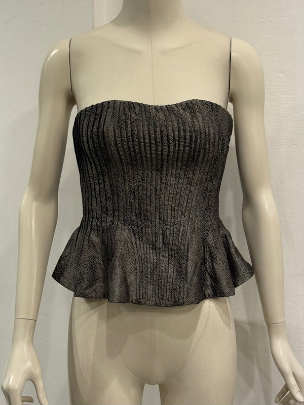 2000s Giorgio Armani pleated peplum bustier with snakeskin print