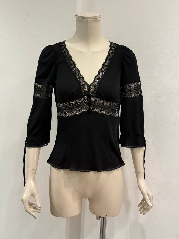 S/S2006 Dolce & Gabbana lace panel sheer black blouse
