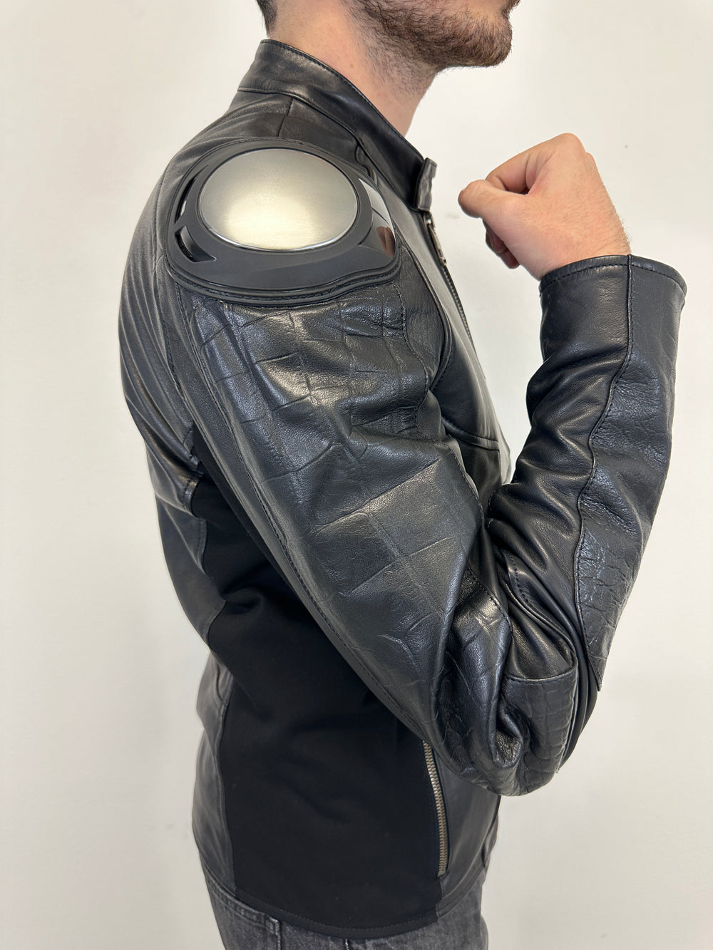 2000s Dirk Bikkembergs muscle reinforced leather jacket