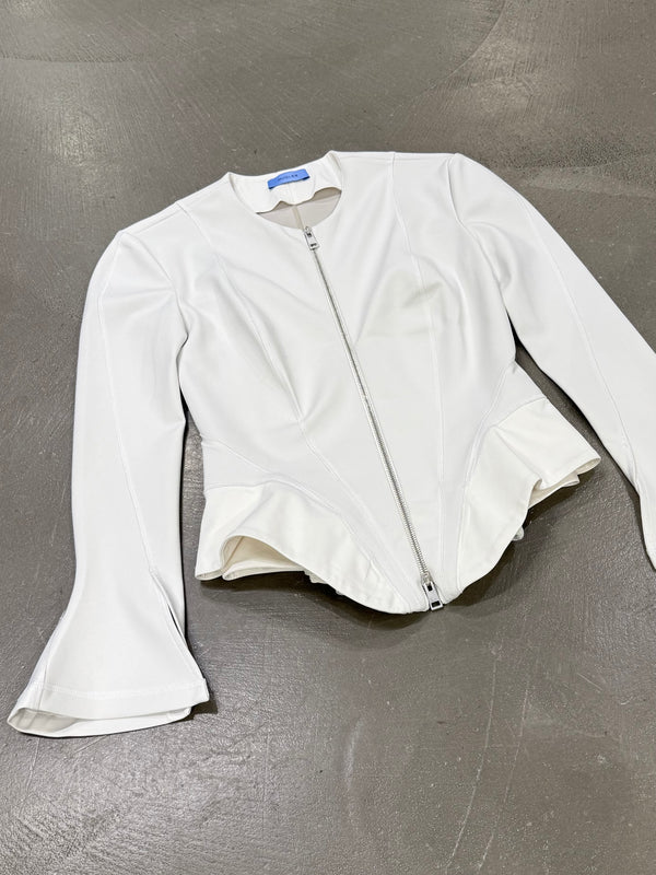 2010s Mugler white structured jacket with flared sleeves