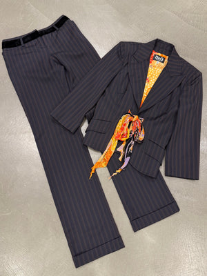 2000s Dolce & Gabbana scarf detail pinstripe suit
