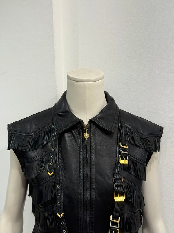 A/W1992 Gianni Versace bondage fringe leather vest