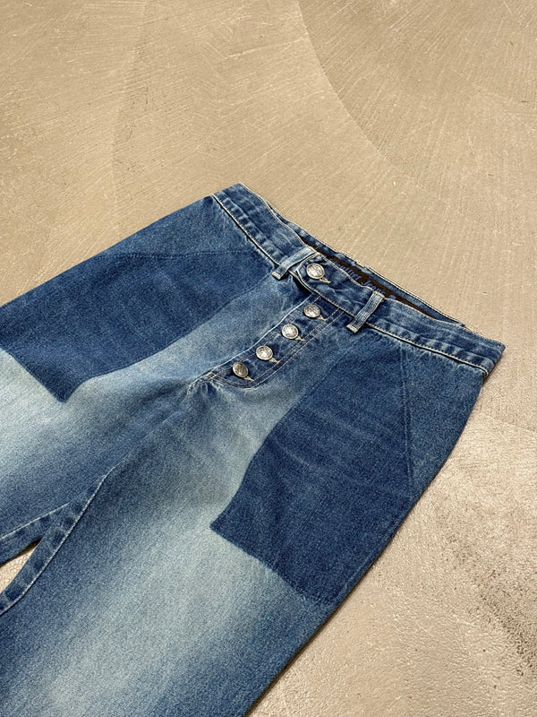 2000s Jean Paul Gaultier patchwork flared jeans