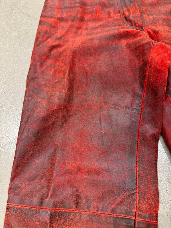 A/W2001 Ann Demeulemeester distressed painted red leather pants