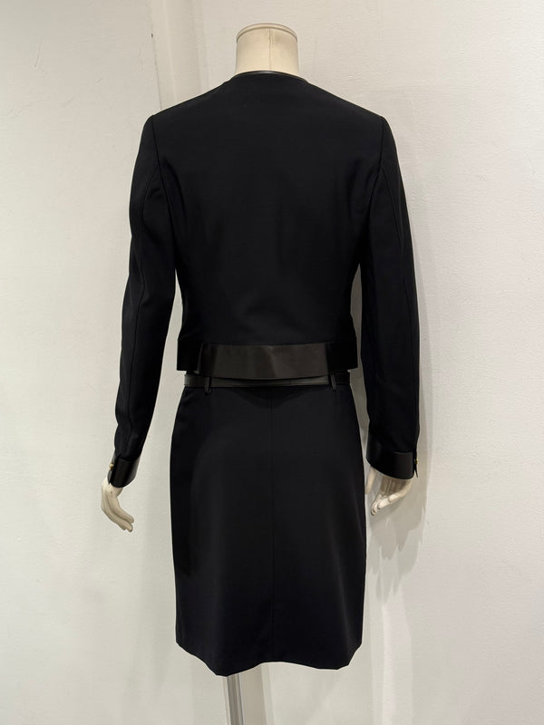 F/W2000 Gucci by Tom Ford leather-trim runway set jacket and skirt set