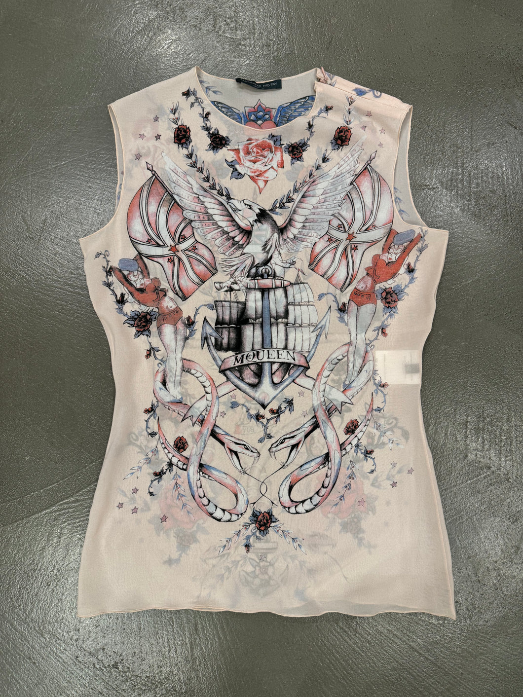 S/S 2003 Alexander McQueen tattoo mesh top