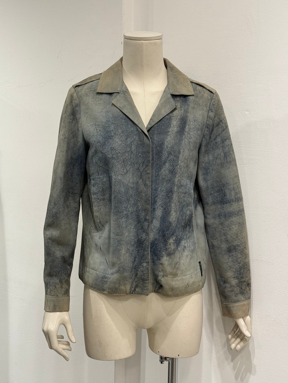 2000s Armani distressed marble effect leather jacket