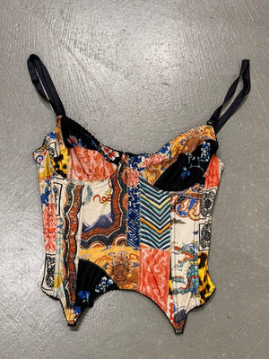 2003 Roberto Cavalli patchwork print corset top